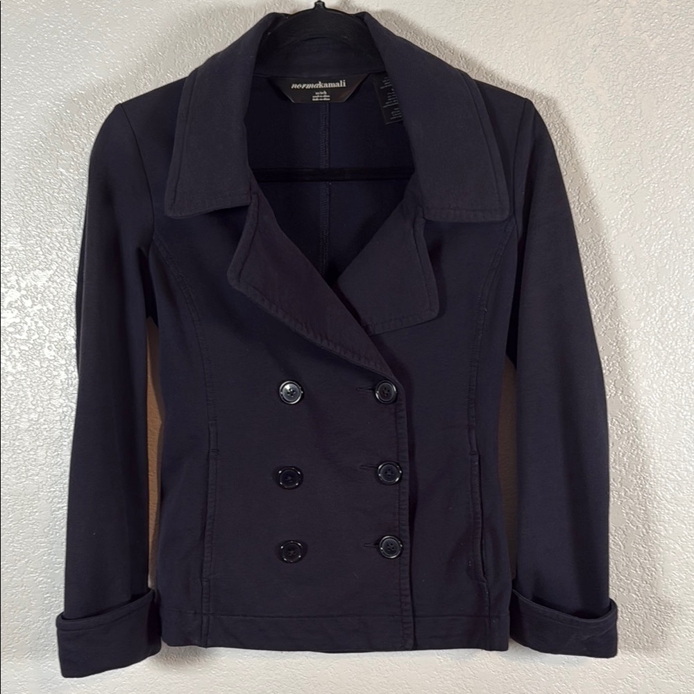 Norma Kamali Navy Soft Peacoat Classic Career Wear Size XS